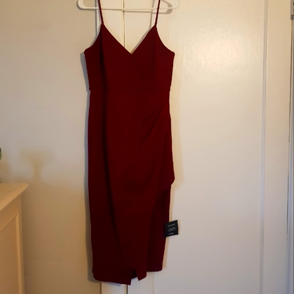 Lulu's Ruched Midi Slit Dress- WINE - Picture 2 of 4